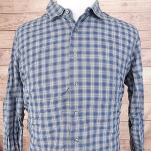 APT 9 LONG SLEEVE BLUE GREY PLAID BUTTON DOWN SHIRT MENS SIZE XLT TALL